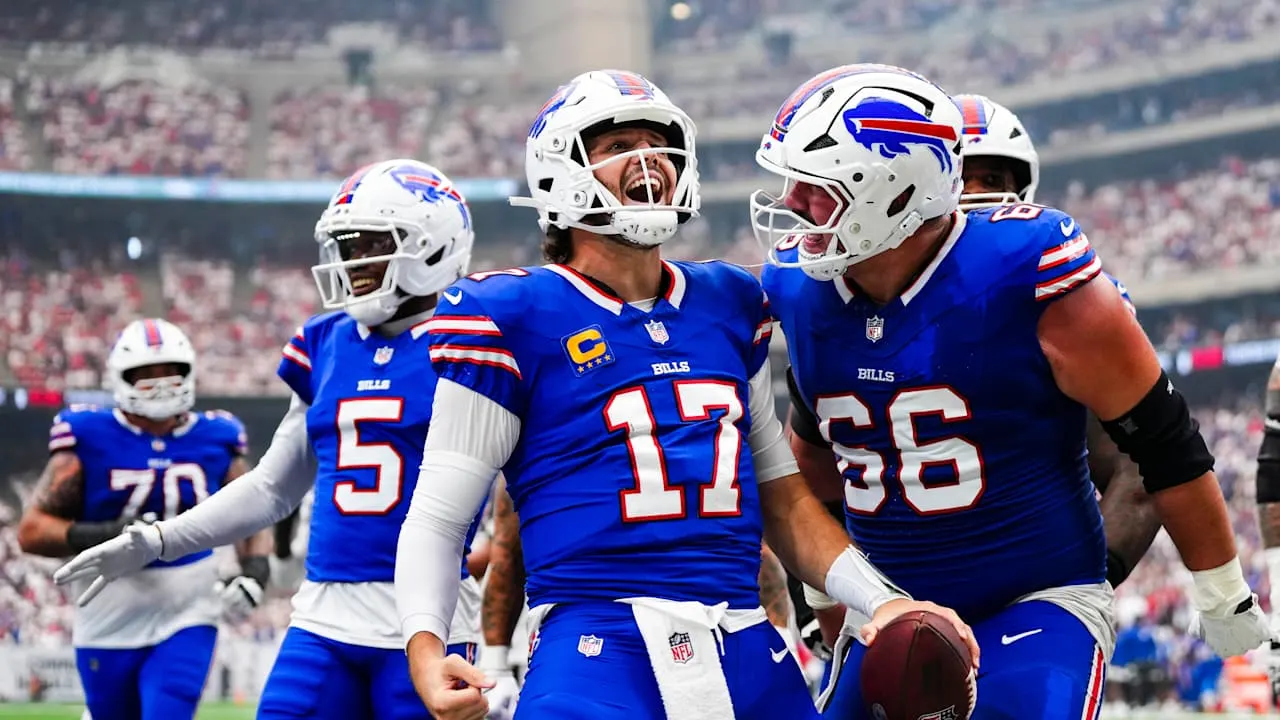 Josh Allen celebrates with teammates during Buffalo’s Week 1 game in Houston.